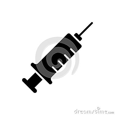 Silhouette of Medical syringe with needle and scale. Outline icon of injection. Black illustration of puncture, treatment, liquid Vector Illustration