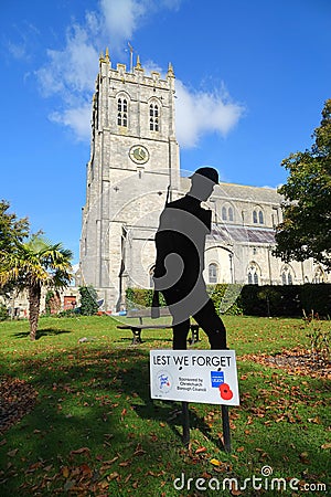 Silhouette memorial outside English church Editorial Stock Photo