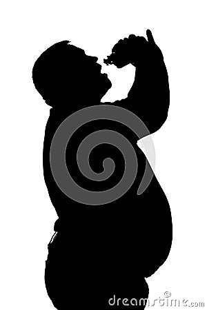 Silhouette of men with obesity who eats a hamburger Stock Photo
