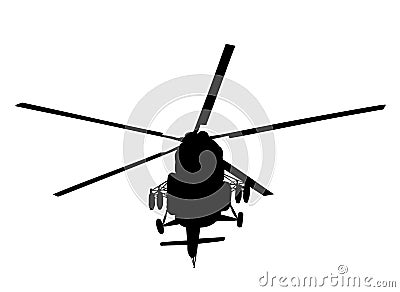 Silhouette of a military helicopter illustration isolated on white. Transportation aircraft for combat. Chopper in air Cartoon Illustration