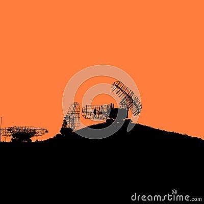 Silhouette military radar dish. Vector illustration Vector Illustration