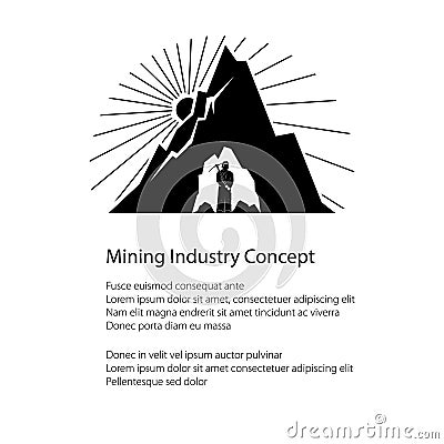 Silhouette Miner and Mountain and Text Vector Illustration