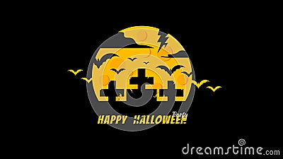 Silhouette Minimal Halloween night party graveyard wallpaper Vector Illustration