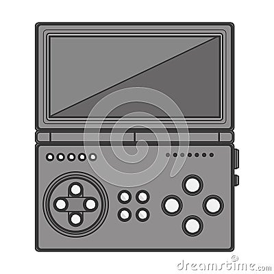 Silhouette monochrome game cube remote control with screen and buttons Vector Illustration