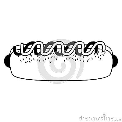 Silhouette monochrome hotdog with sauce Vector Illustration