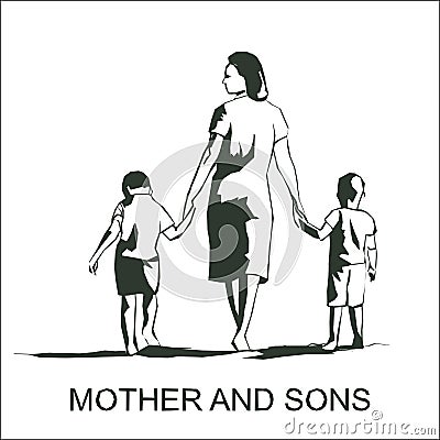 Silhouette mothers with children Vector Illustration