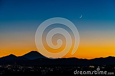 Silhouette of Mount Fuji and the crescent Editorial Stock Photo
