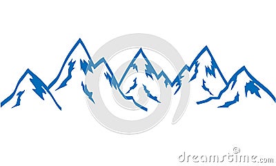 Silhouette mountains hand draw icon blue on white, stock vector Vector Illustration