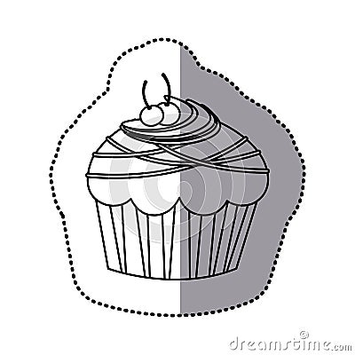 silhouette muffin with cherrys and chocolate icon Cartoon Illustration