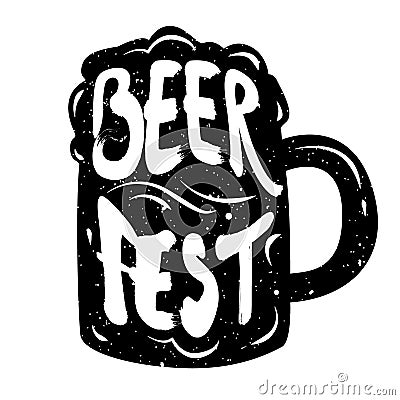 Silhouette of mug beer with lettering text Beer Fest. Vector Vector Illustration