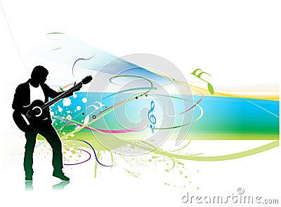 Silhouette music men play a guitar with color wave Vector Illustration
