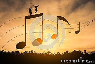 Silhouette music notation. Stock Photo