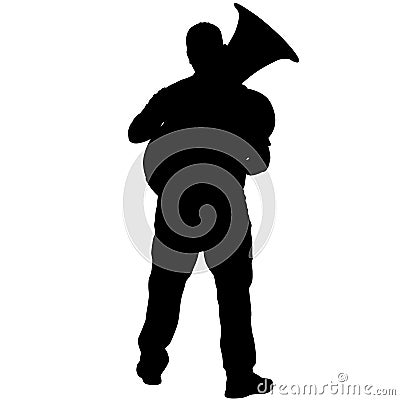 Silhouette of musician playing the tuba on a white background Vector Illustration