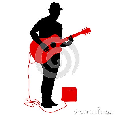 Silhouette musician plays the guitar on a white background Vector Illustration