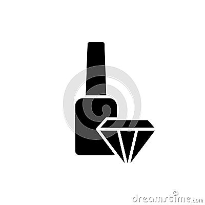 Silhouette Nail hardener icon. Bottle of firming polish and diamond. Outline black illustration of nail repair, fixing varnish, Vector Illustration
