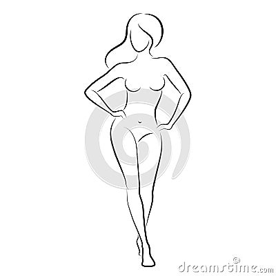 Silhouette of a nice lady, she is standing. The girl has a beautiful naked figure. The woman is a young sexy and slender Vector Illustration