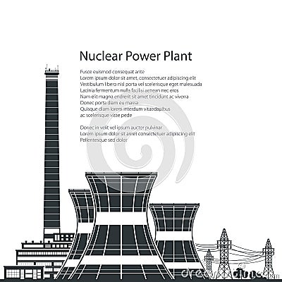 Silhouette Nuclear Power Plant and Text Vector Illustration