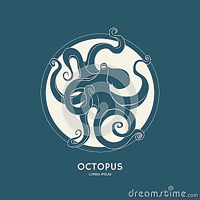 Silhouette of octopus. Template for labels. Vector Vector Illustration