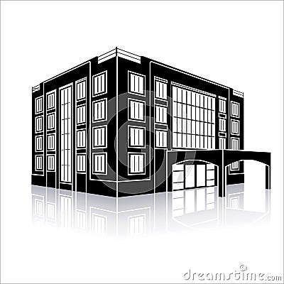 Silhouette office building with an entrance and reflection Vector Illustration