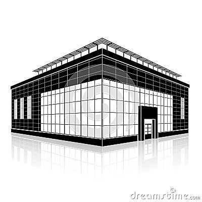 Silhouette office building with an entrance and reflection Vector Illustration