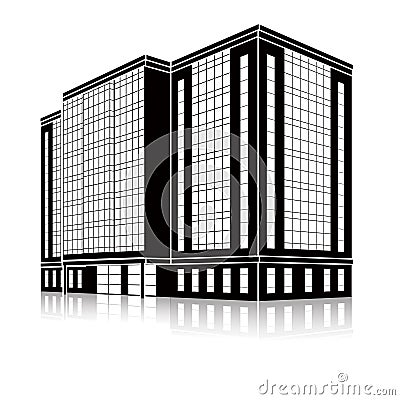 Silhouette office building with an entrance and reflection Vector Illustration