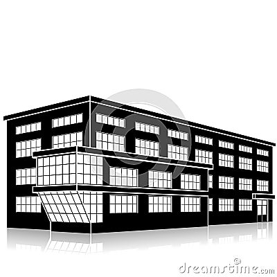 Silhouette office building with an entrance and reflection Vector Illustration