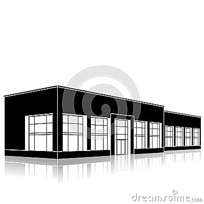 Silhouette office building with an entrance and reflection Vector Illustration