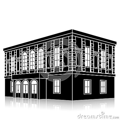 Silhouette office building with an entrance and reflection Vector Illustration