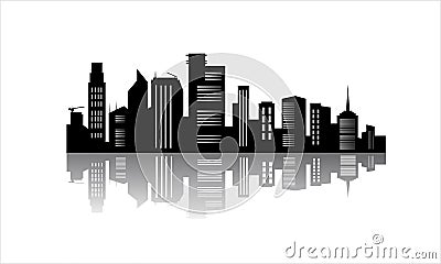 Silhouette of office buildings with reflection Vector Illustration