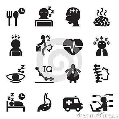 Silhouette office syndrome icons set Vector Illustration