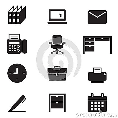 Silhouette office tools and stationery icons set Vector Illustration