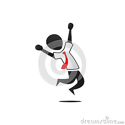 Silhouette office worker man happy success freedom jump action pose from side illustration Vector Illustration