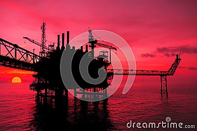 Silhouette,Offshore oil and rig platform Stock Photo