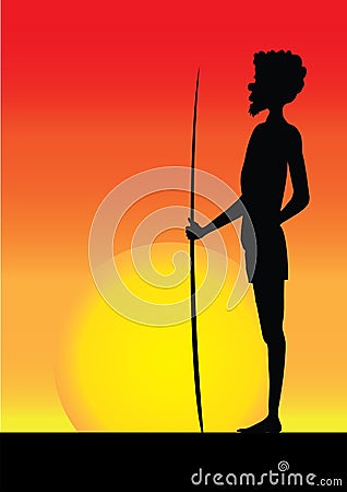 Silhouette of aborigine man in the sunset Vector Illustration