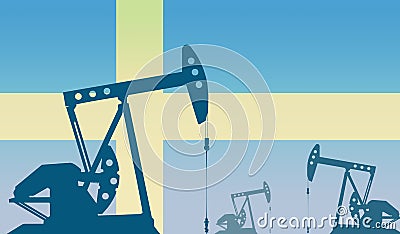 silhouette of oil pumps against flag of Sweden. Extraction grade crude oil and gas. concept of oil fields and oil companies, Stock Photo