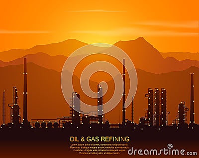 Silhouette of oil refinery or chemical plant Vector Illustration