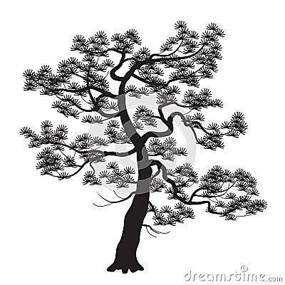 Silhouette of Old Japanese Pine Tree Vector Illustration