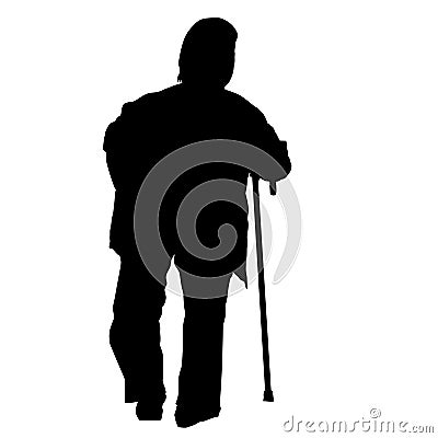 Silhouette of a old woman with cane Vector Illustration