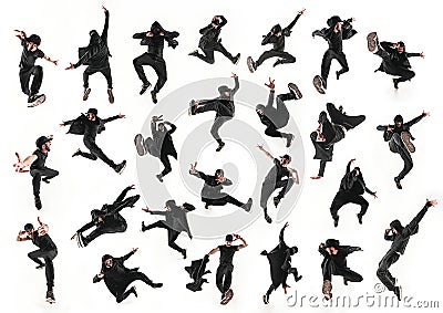 The silhouette of one hip hop male break dancer dancing on white background Stock Photo