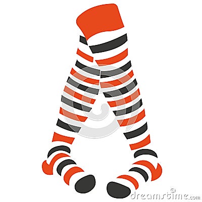 Silhouette of orange-gray striped knee-high stockings. Logo design of human crossed legs in bright striped stockings Cartoon Illustration