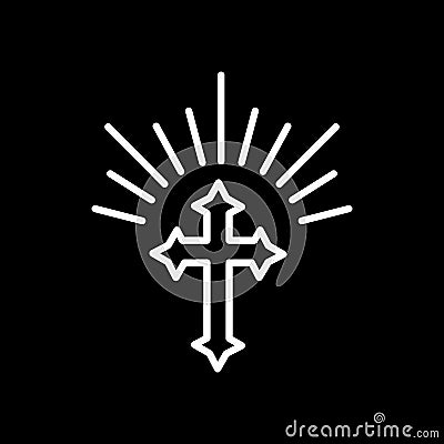 Silhouette of ornate cross with sun lights. Happy Easter concept illustration or greeting card. Religious symbol of Vector Illustration