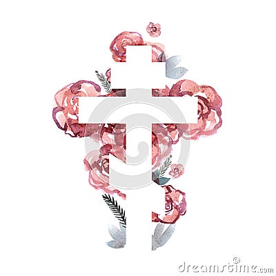 Silhouette of an orthodox cross with watercolor wash background Stock Photo