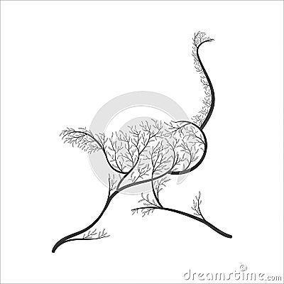 Silhouette of ostrich stylized bushes for use as logos on cards Vector Illustration