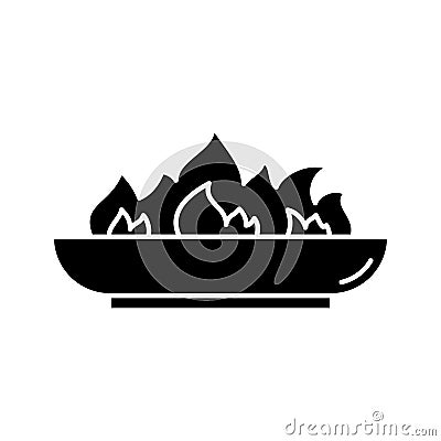 Silhouette Outdoor Fire Pit icon. Outline logo of low bonfire bowl. Black simple illustration of campfire, accessory for backyard Vector Illustration