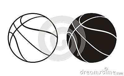 Silhouette and Outline Basket Ball Vector Icon. Half-Turn View Vector Illustration