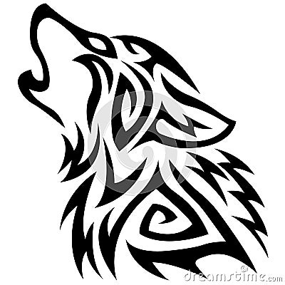 The silhouette, outline of the face of the wolf in black on a white background is drawn in zigzag lines of various widths Cartoon Illustration