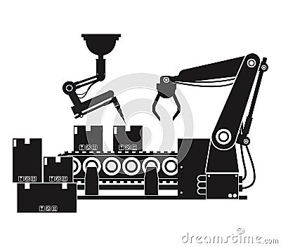 Silhouette packing box automated robotic production line Vector Illustration