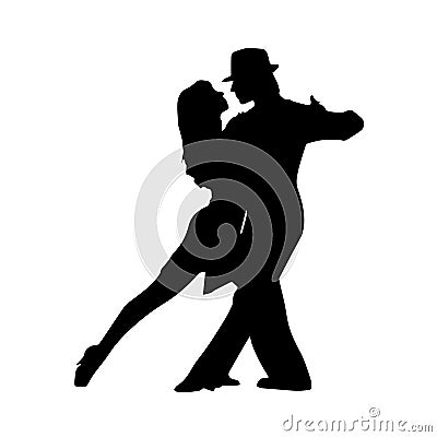 Couple dancing tango, silhouette of couple dancers Vector Illustration