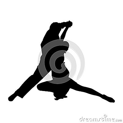 Couple dancing tango, silhouette of couple dancers Vector Illustration