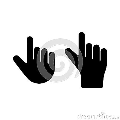 Silhouette Palm with index finger. Two different hand. Set of touch or click outline icon. Black simple illustration of cursor, Vector Illustration